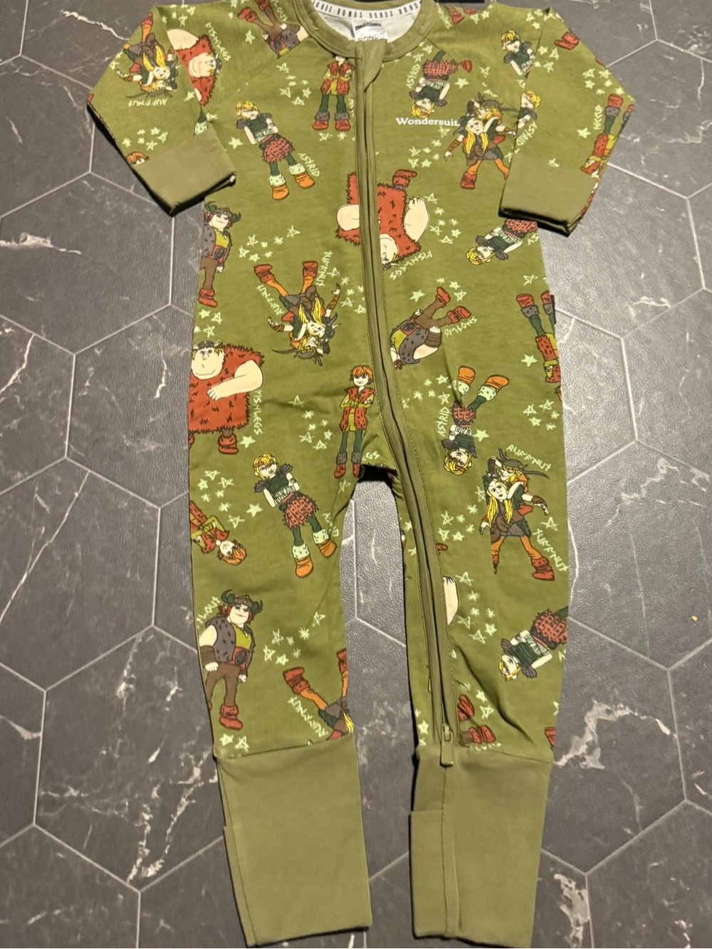 Bonds Olive Green Zip-Front Character Print One-Piece